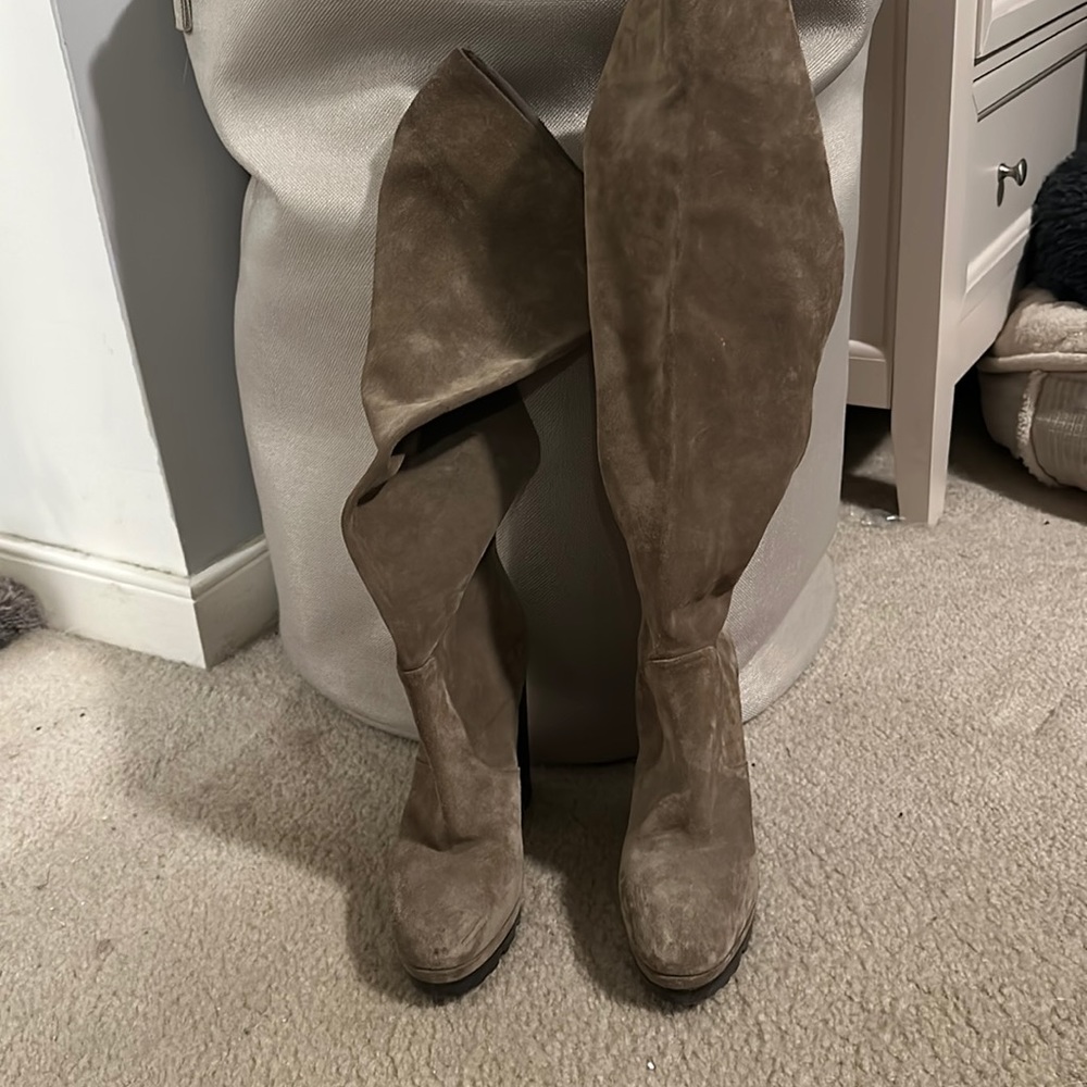 Michael Kors Taupe heeled boots (high, knee height)